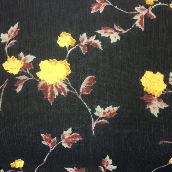 New! Lush Blouse Top Size M Black Yellow Floral Print Sheer Chiffon Long Sleeve - Picture 6 of 15